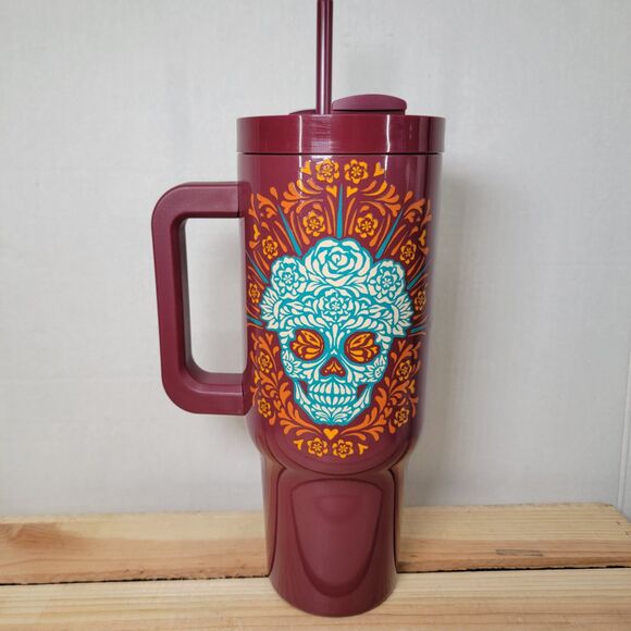 Day of the Dead (Dia De Los Muertos) Sugar Skull Tumbler 40 oz. w/ Lid & Straw - Picture 4 of 9